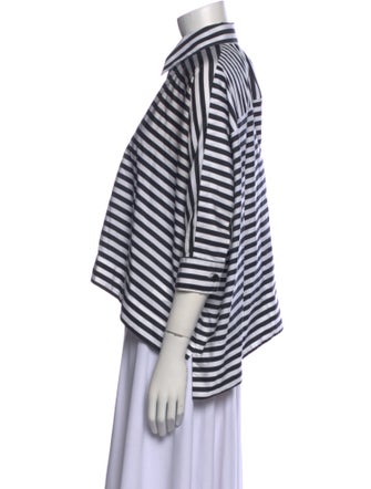 Rosetta Getty Striped Three-Quarter Sleeve Crop Top