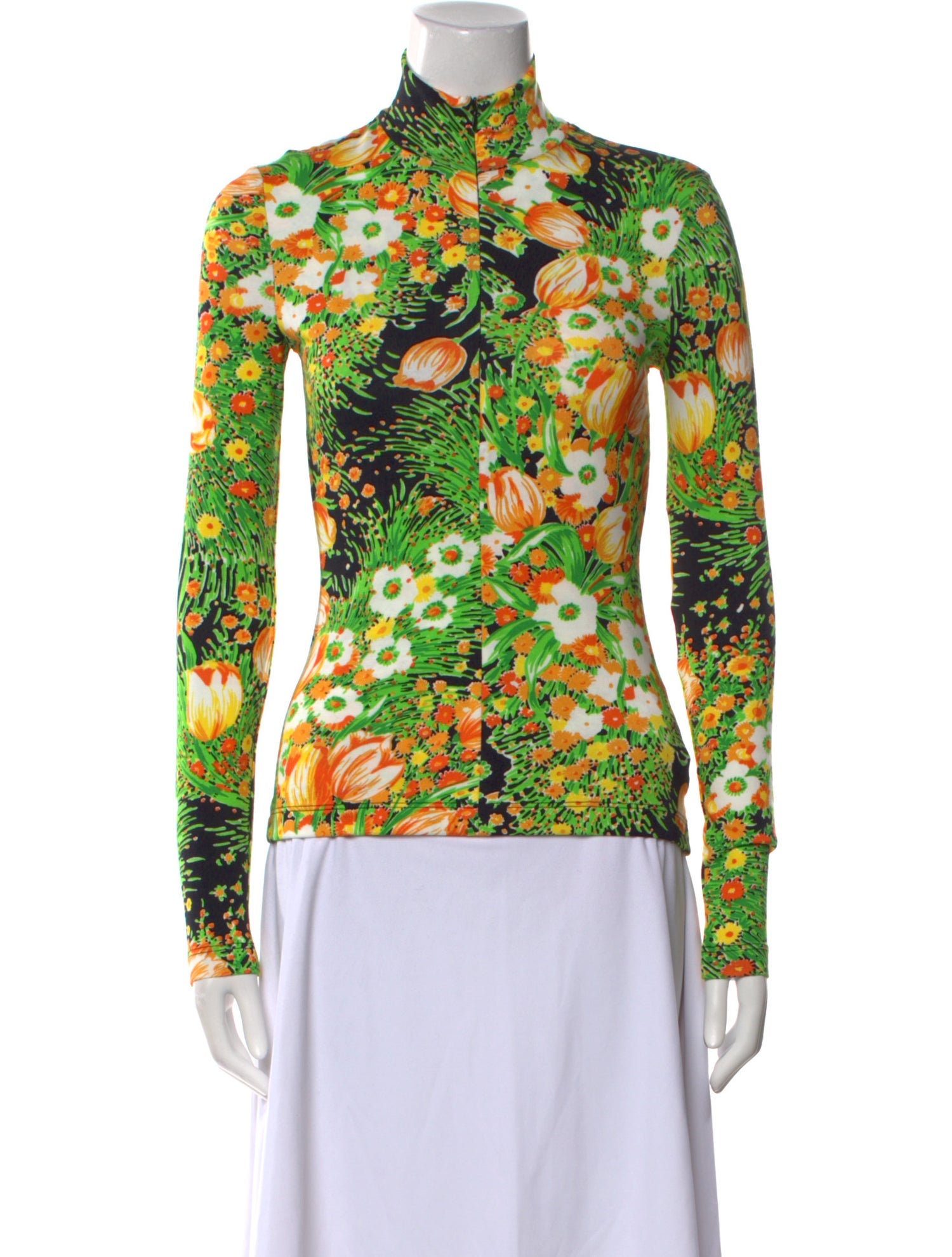 Rosetta Getty Printed Mock Neck Button-Up Top w/ Tags