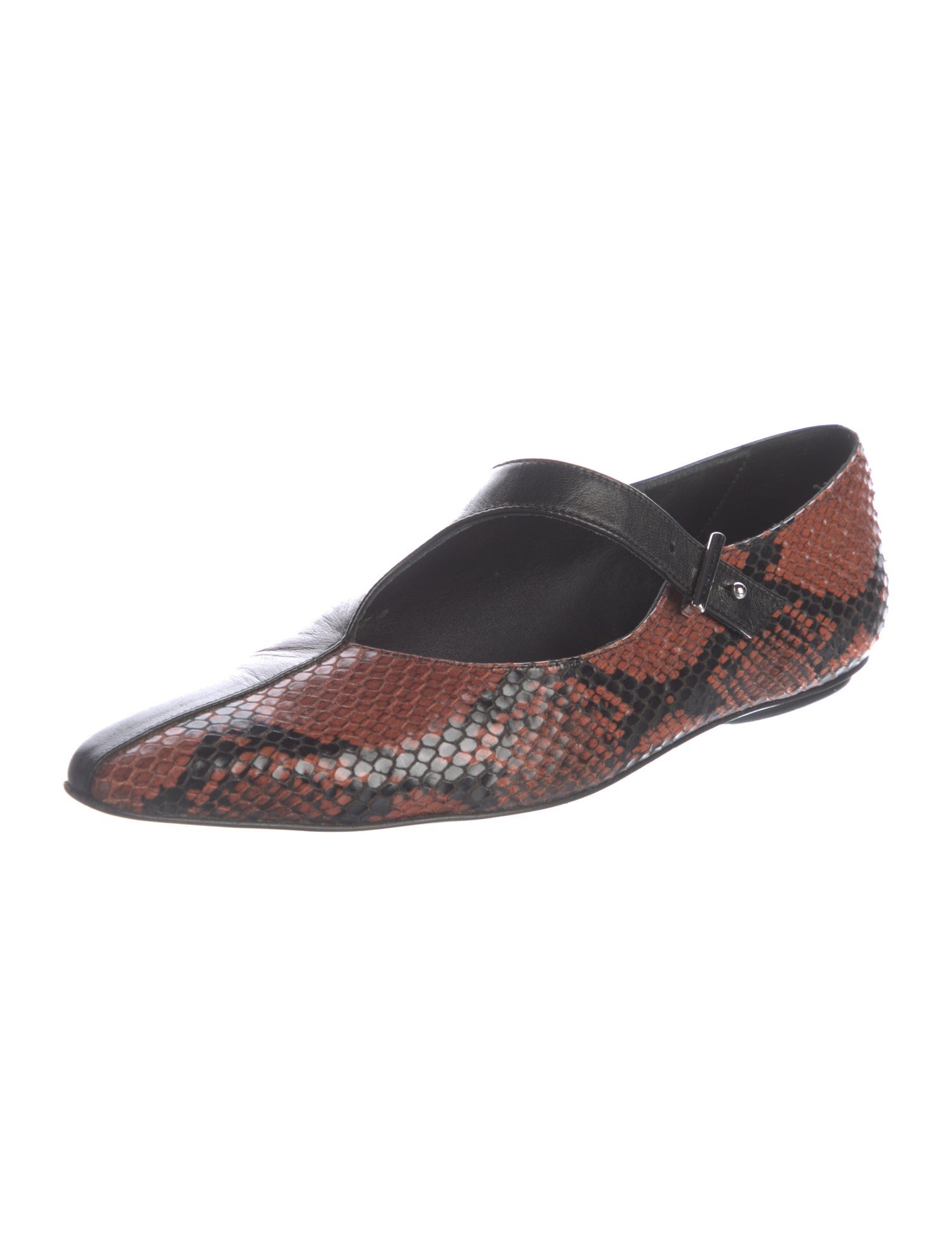 Rosetta Getty Leather Animal Print Mary Jane Flats