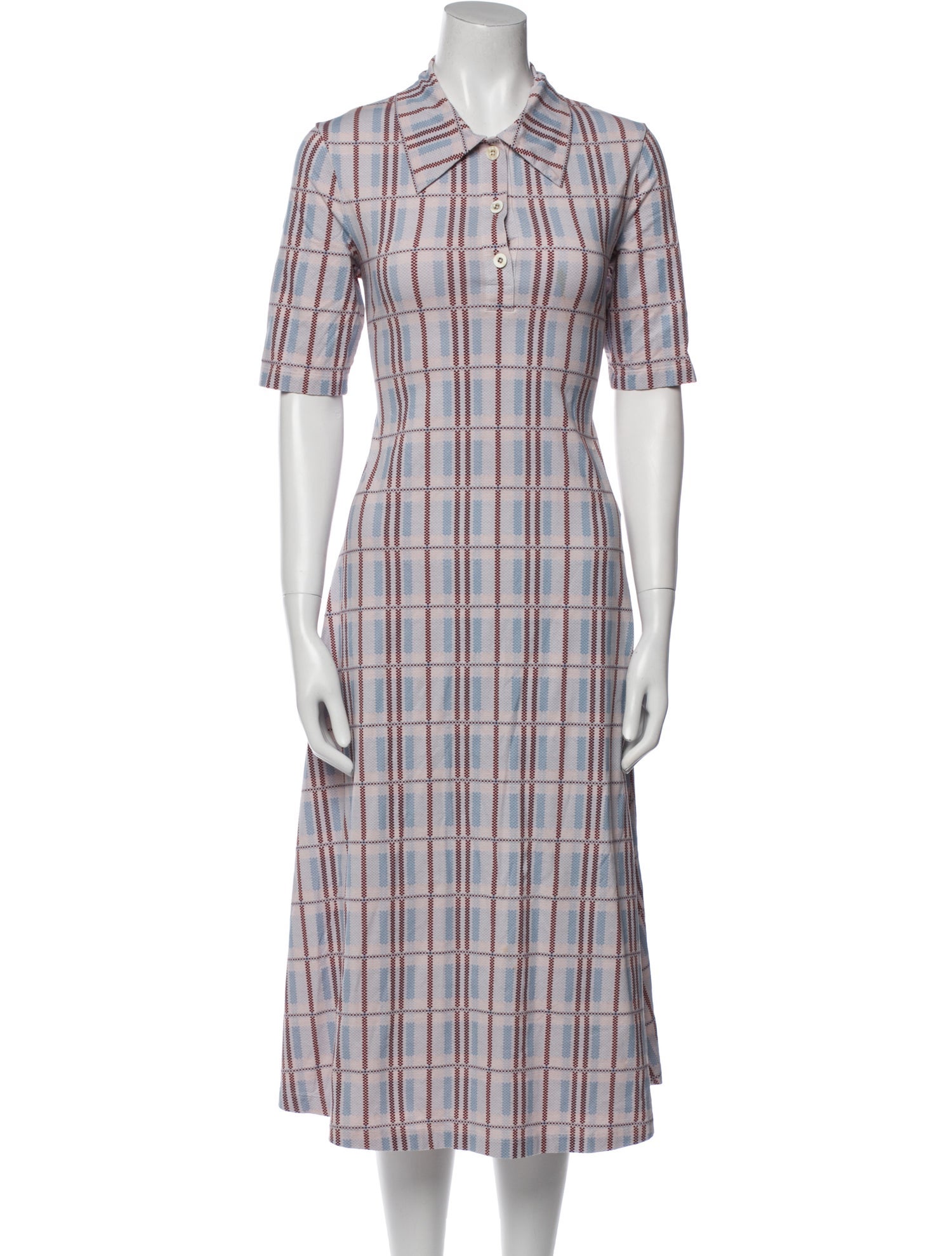 Rosetta Getty Plaid Print Midi Length Dress