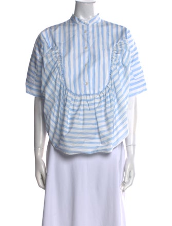 Rosetta Getty Striped Mock Neck Button-Up Top