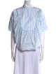Rosetta Getty Striped Mock Neck Button-Up Top