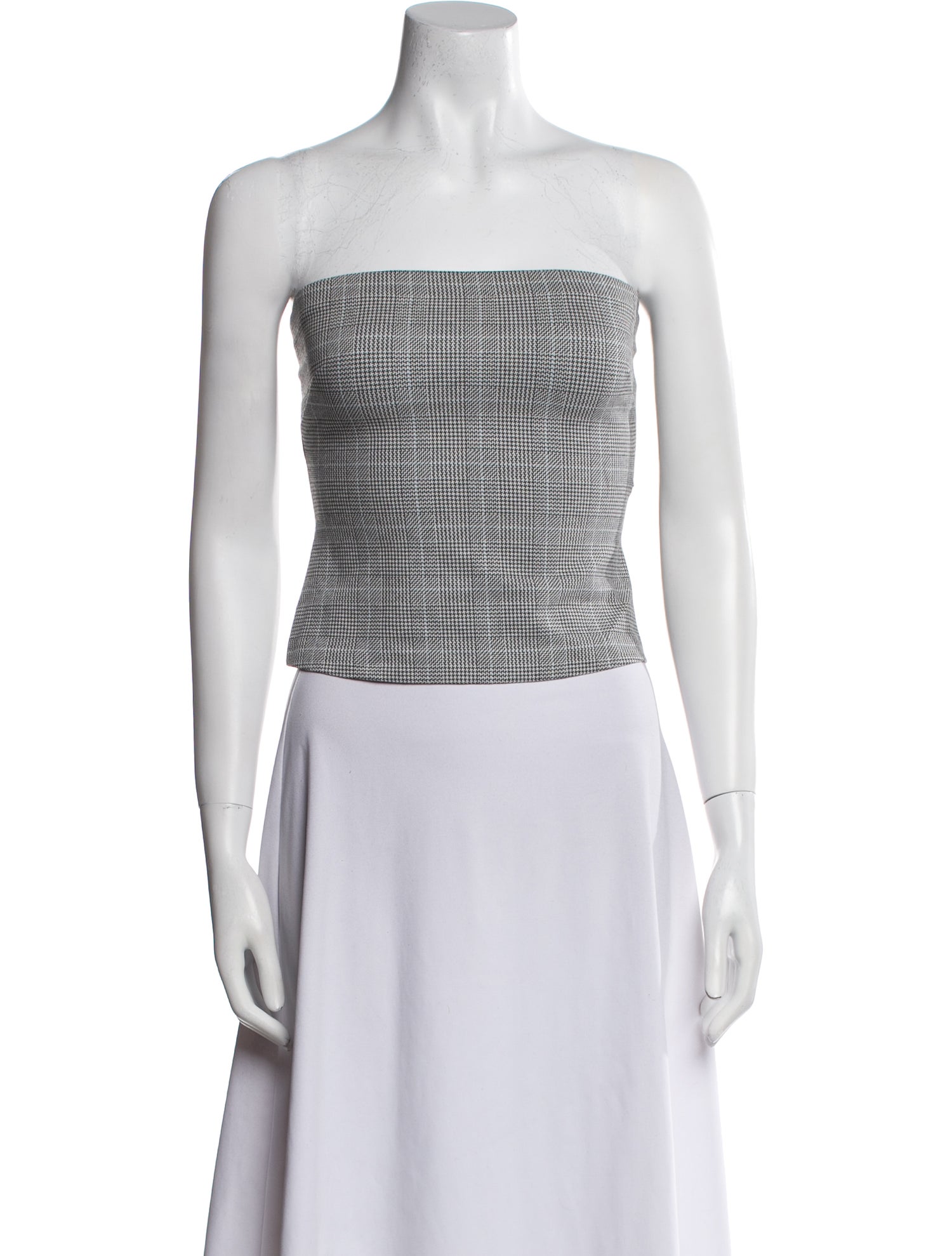 Rosetta Getty Plaid Print Strapless Crop Top