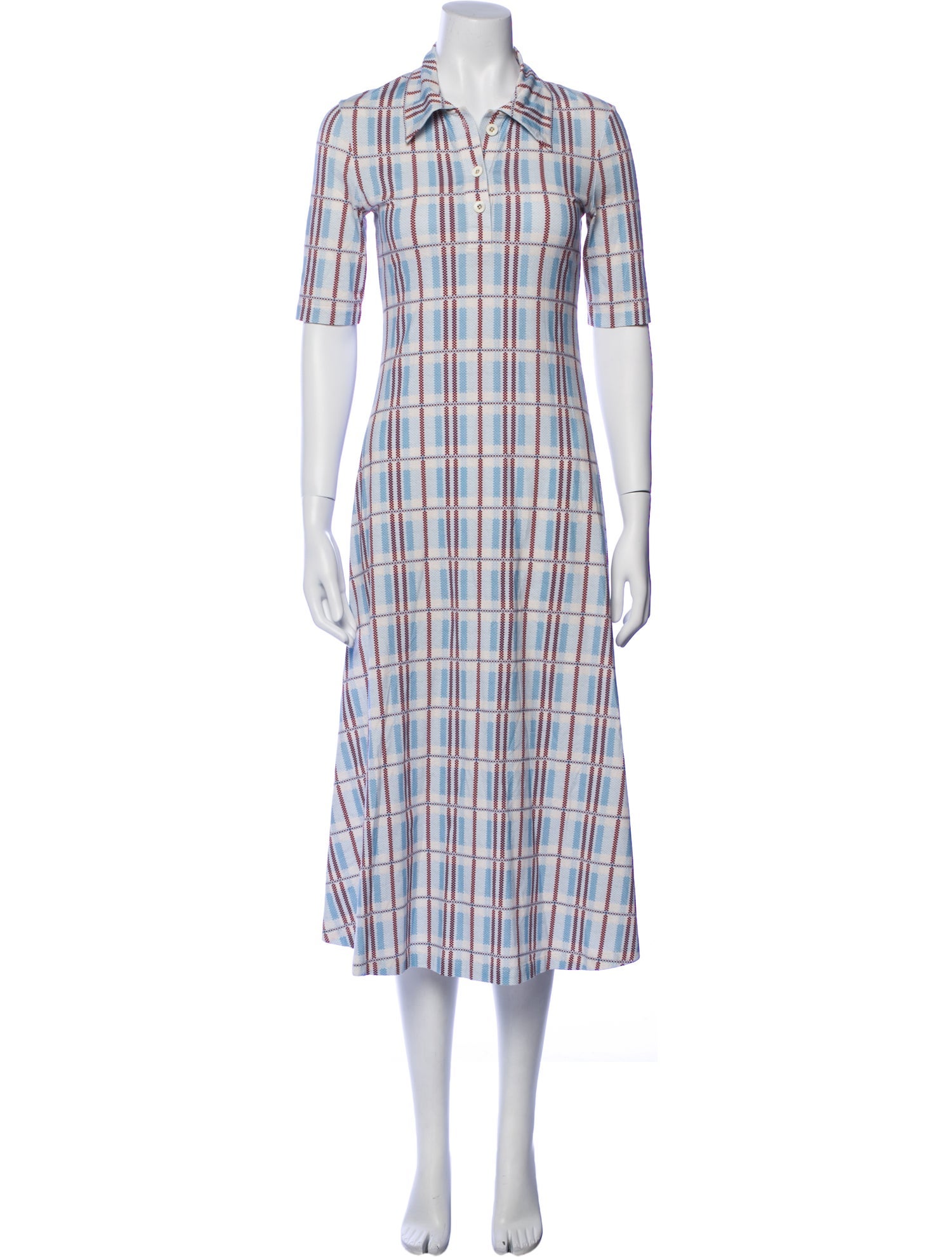 Rosetta Getty Plaid Print Midi Length Dress