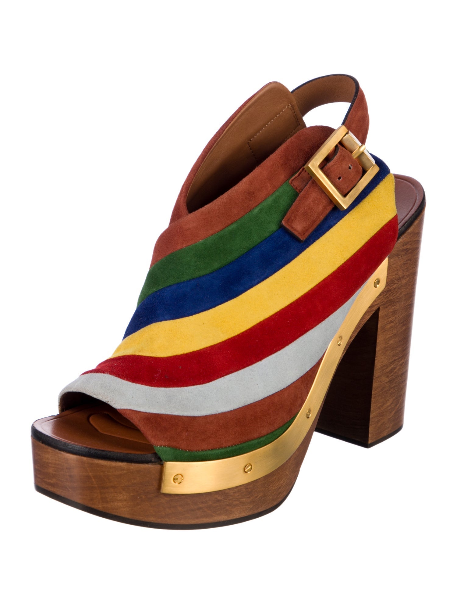 Rosetta Getty Suede Striped Slingback Pumps
