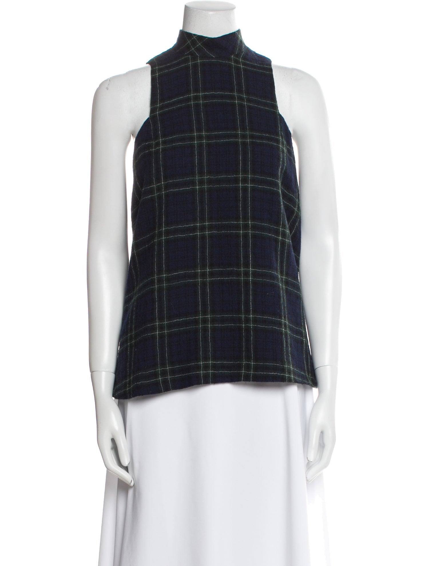 Rosetta Getty Wool Plaid Print Top