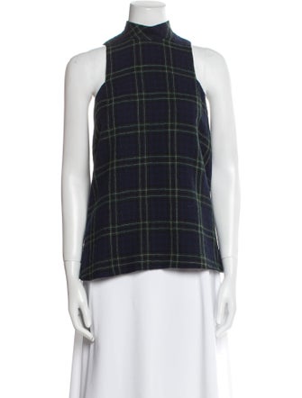 Rosetta Getty Wool Plaid Print Top