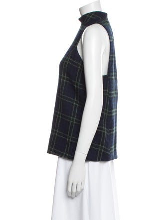 Rosetta Getty Wool Plaid Print Top