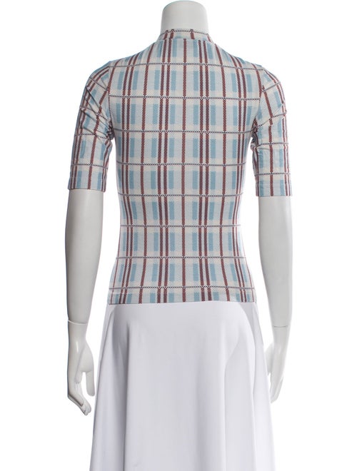 Rosetta Getty Plaid Print Mock Neck Button-Up Top