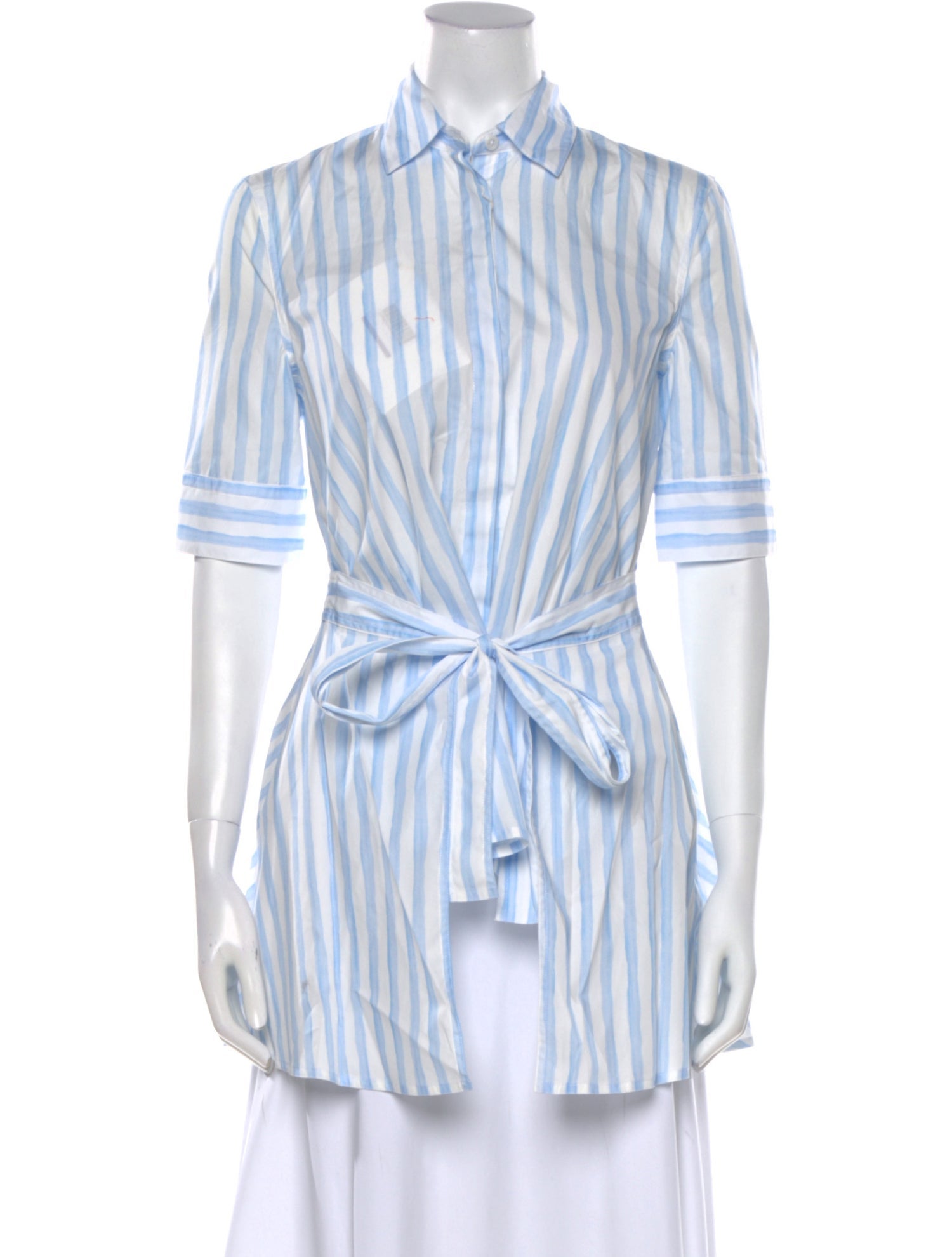 Rosetta Getty Striped Three-Quarter Sleeve Button-Up Top