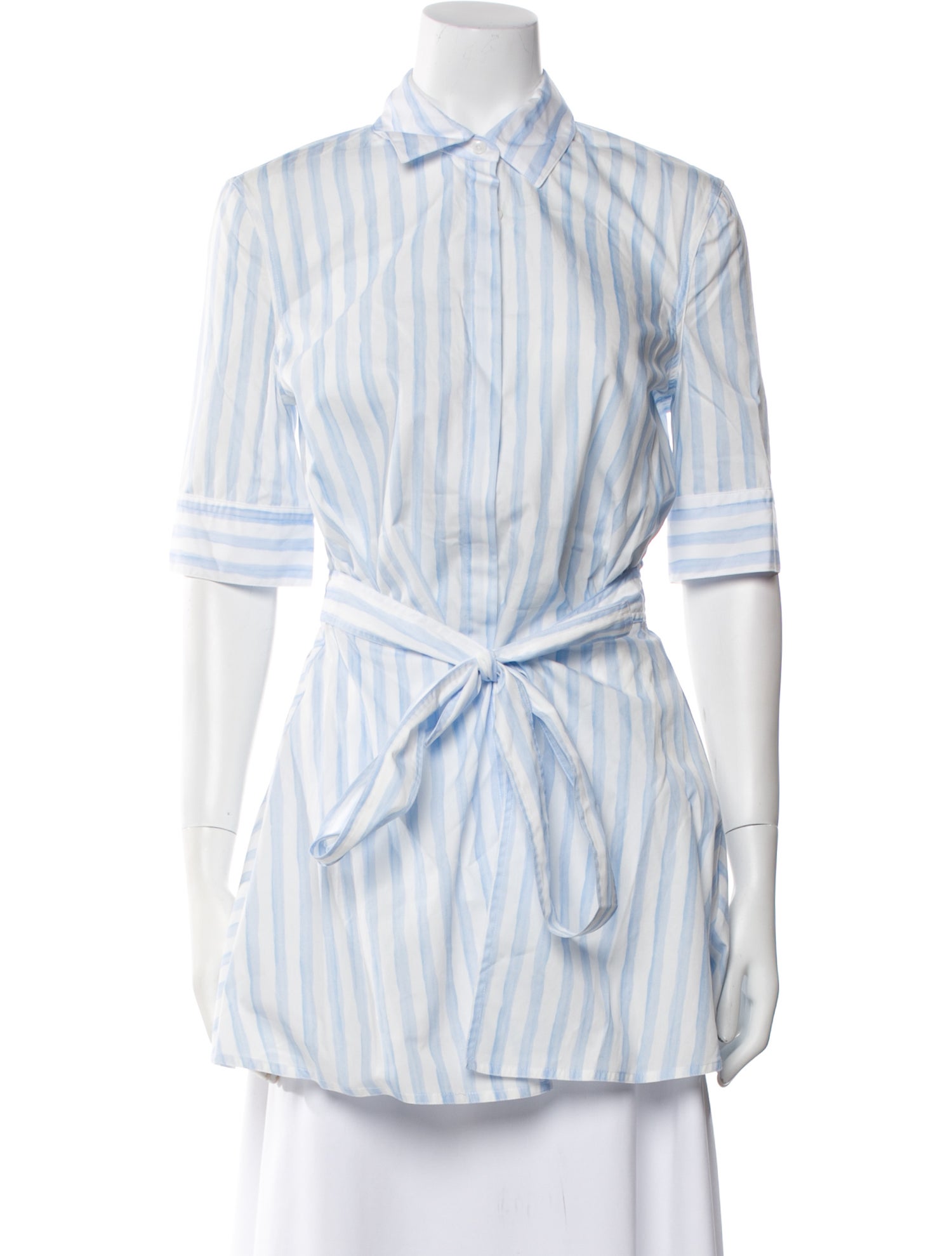 Rosetta Getty Striped Three-Quarter Sleeve Button-Up Top