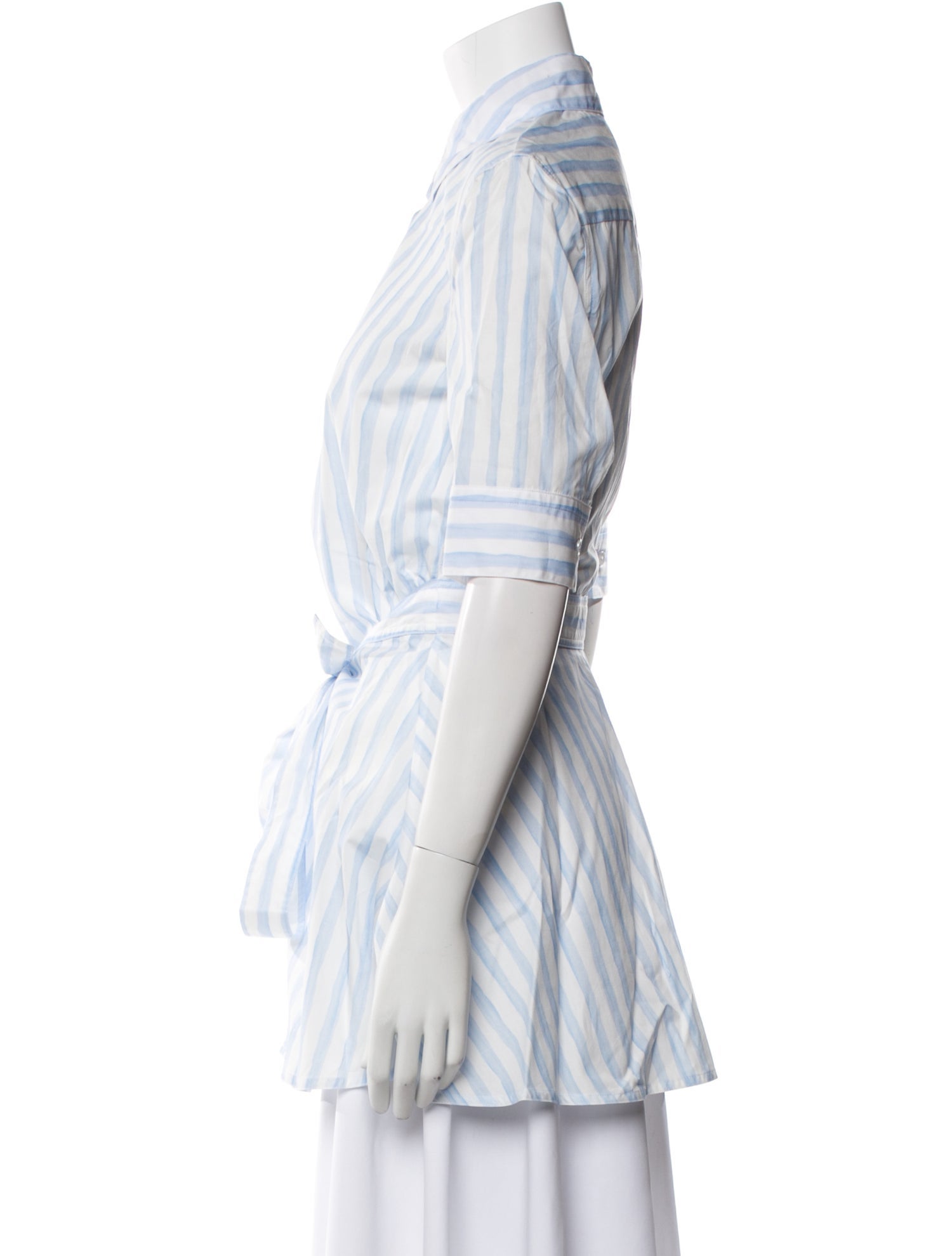 Rosetta Getty Striped Three-Quarter Sleeve Button-Up Top