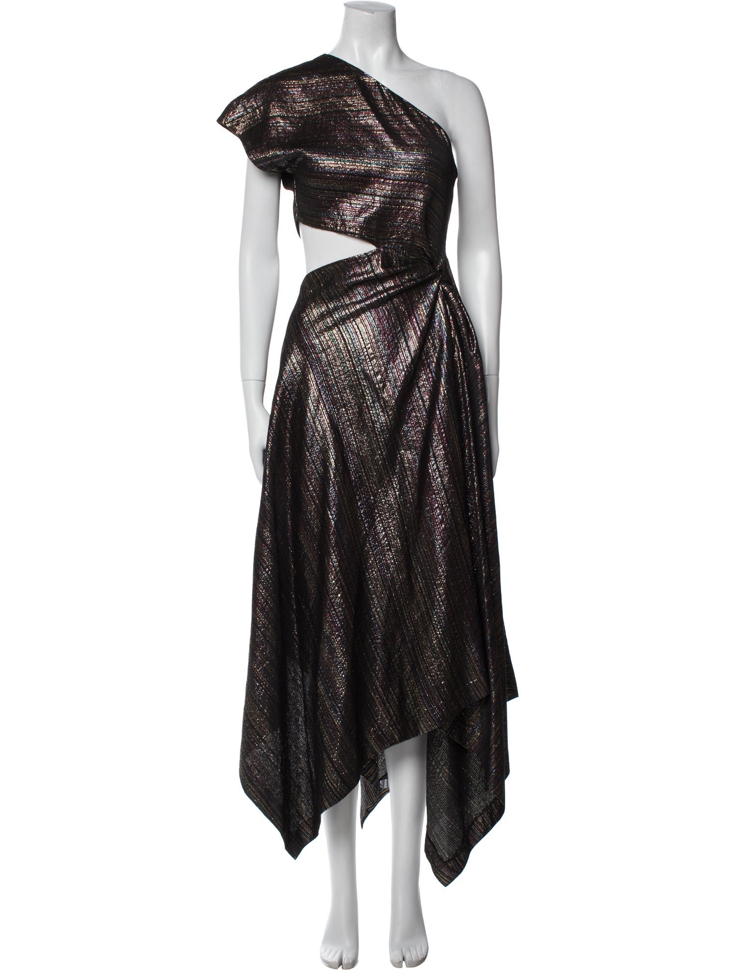 open lace back dress Mac Duggal - Gold Rosette One Shoulder Tea Length Dress