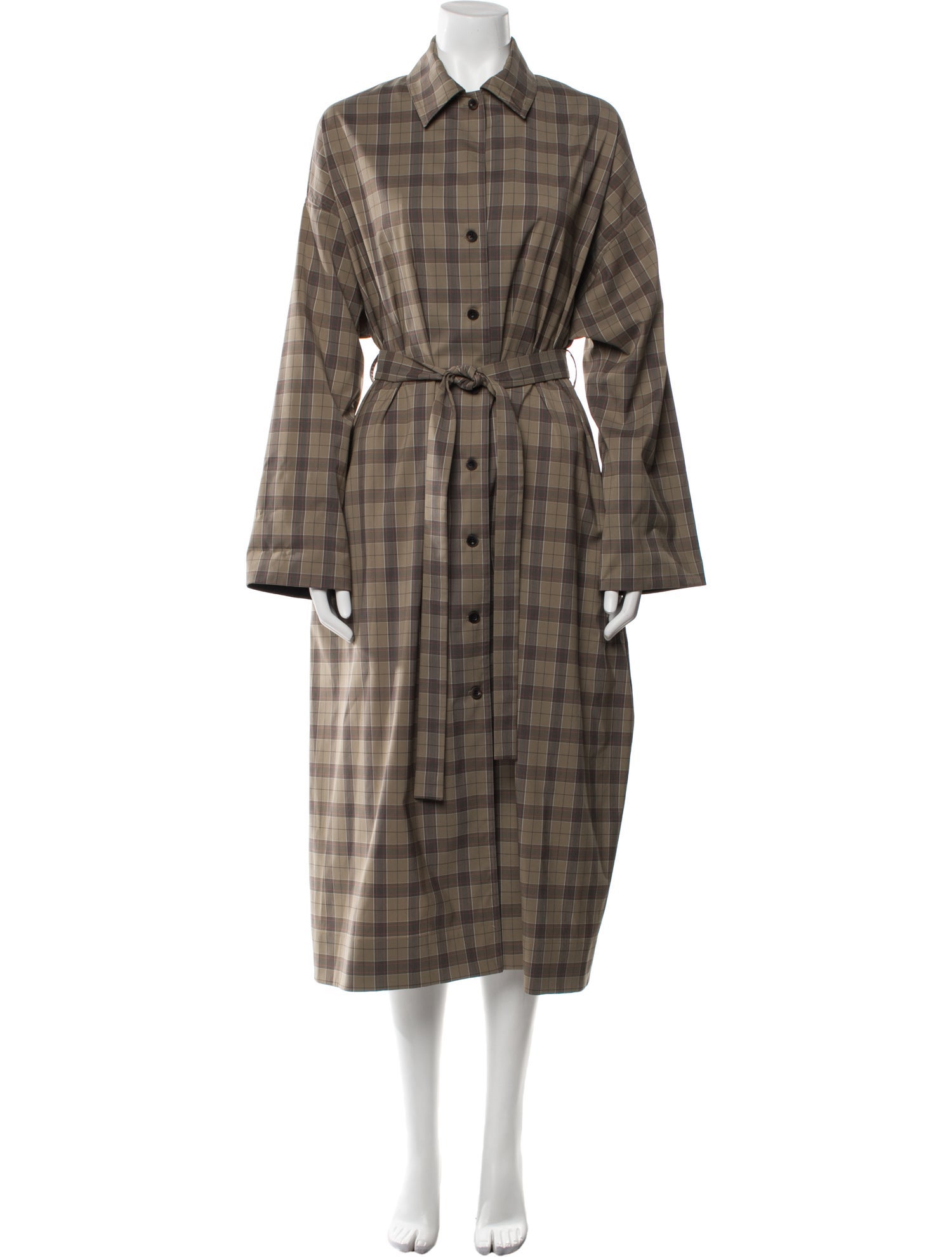 Rosetta Getty Wool Plaid Print Trench Coat