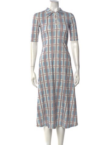 Pre-owned Rosetta Getty Plaid Print Midi Length Dress In Blue