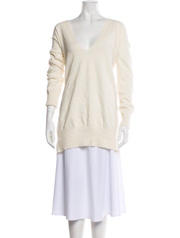 Pre-owned Rosetta Getty Wool V-neck Sweater In Neutral