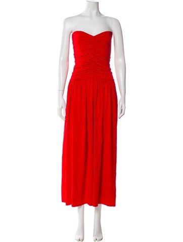 Pre-owned Rosetta Getty Strapless Long Dress In Red