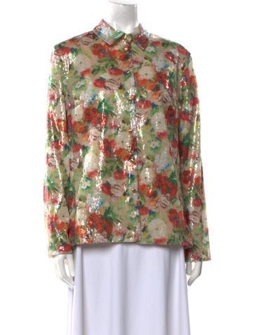 Pre-owned Rosetta Getty Floral Print Mock Neck Blouse W/ Tags In Multi