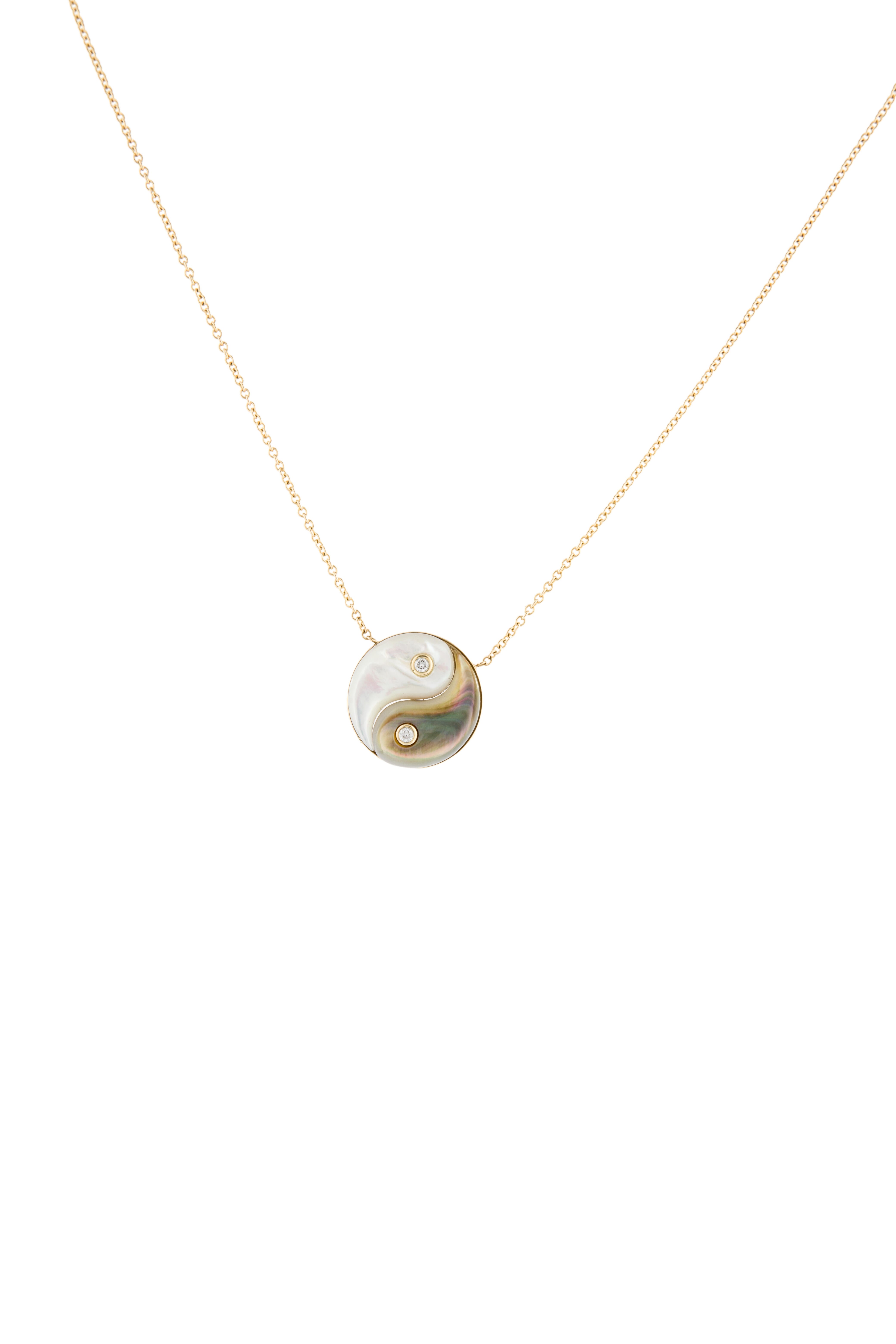 Retrouvai 14K Diamond & Mother of Pearl Double Stone Yin Yang Pendant Necklace