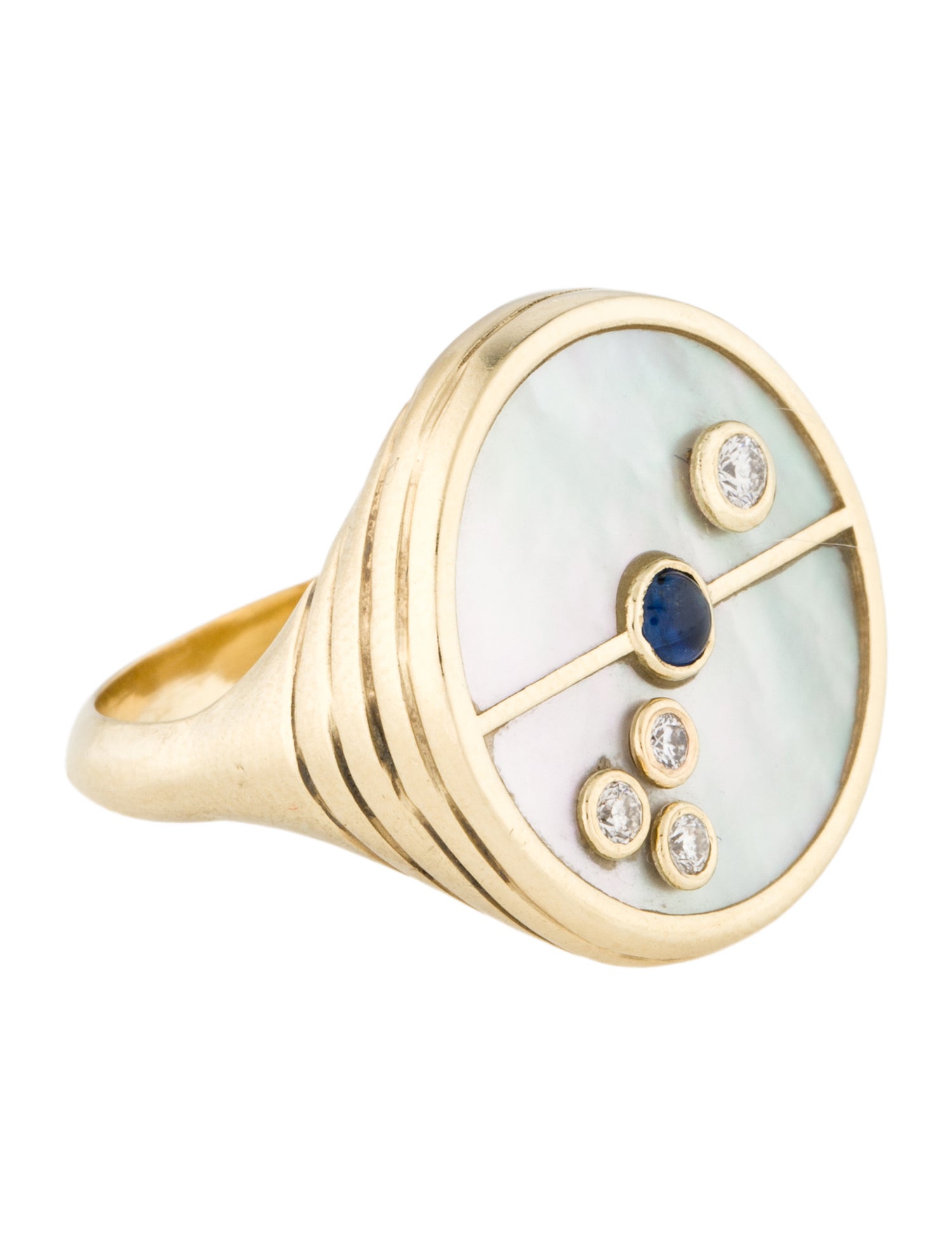Retrouvai 14K Mother Of Pearl, Sapphire, & Diamond Compass Ring