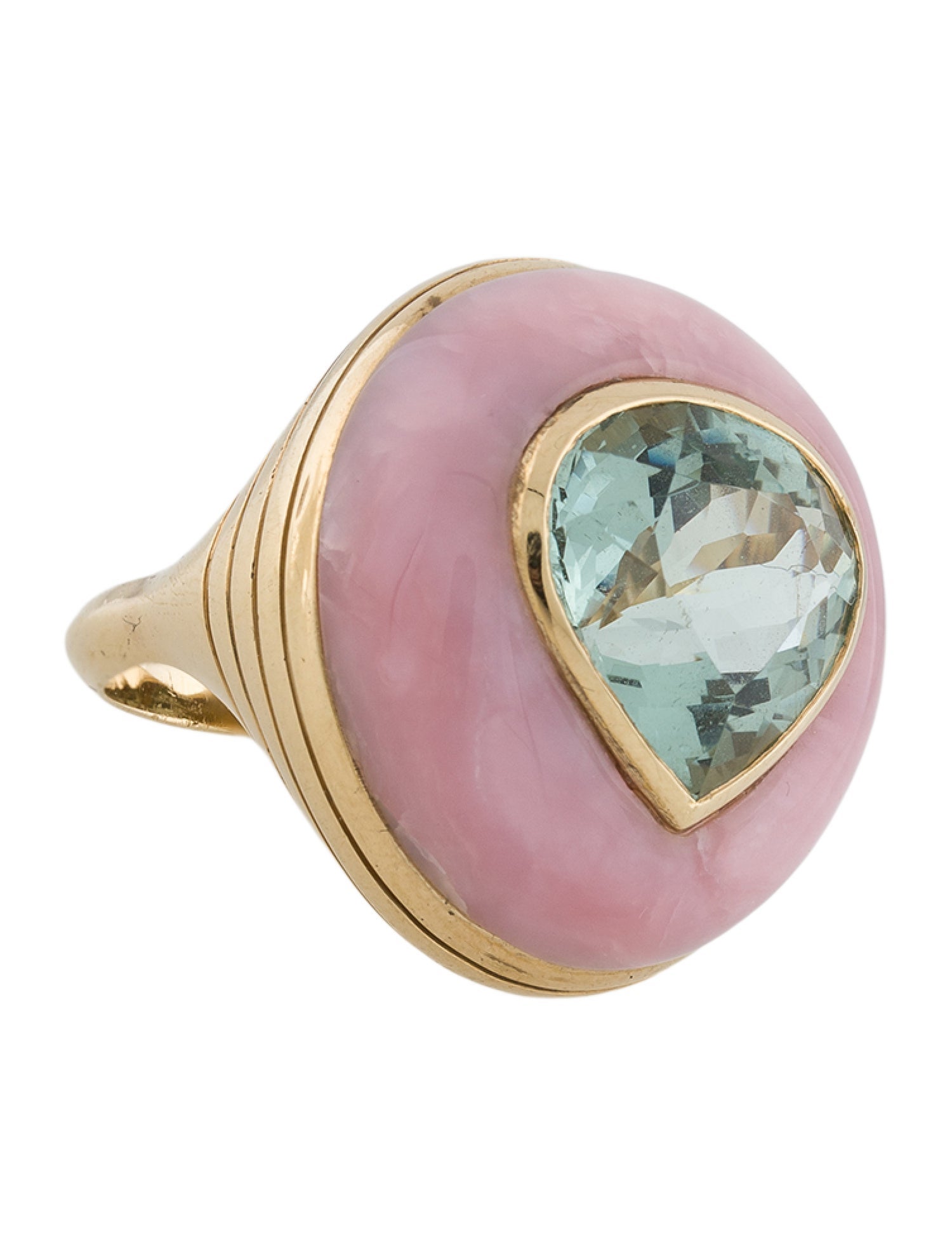 Retrouvai 14K 7.24ct Prasiolite & Opal Cocktail Ring