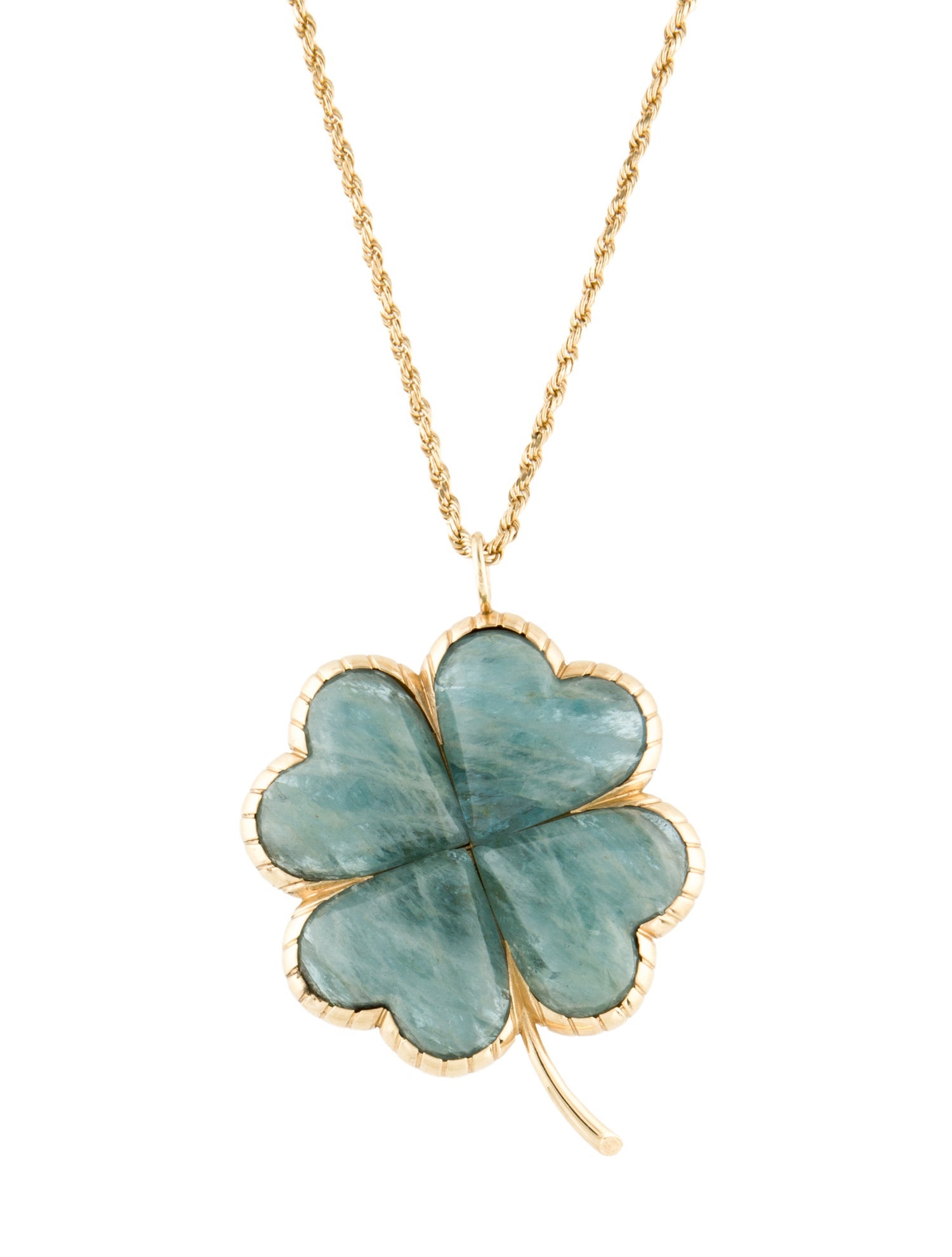 Retrouvai 14K Aquamarine Talisman Grandfather Clover Pendant Necklace