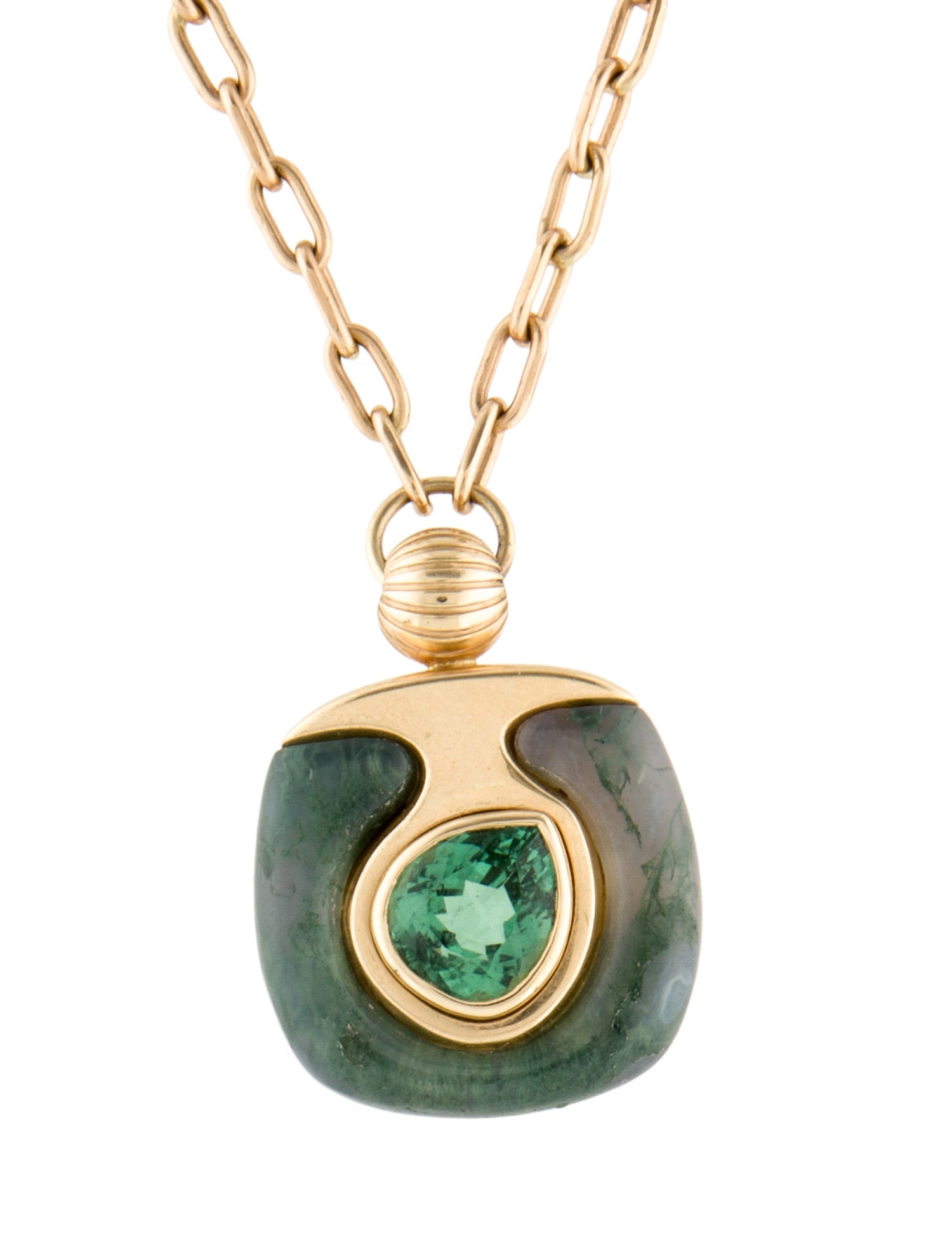 Retrouvai 14K Moss Agate & Tourmaline Pendant Necklace