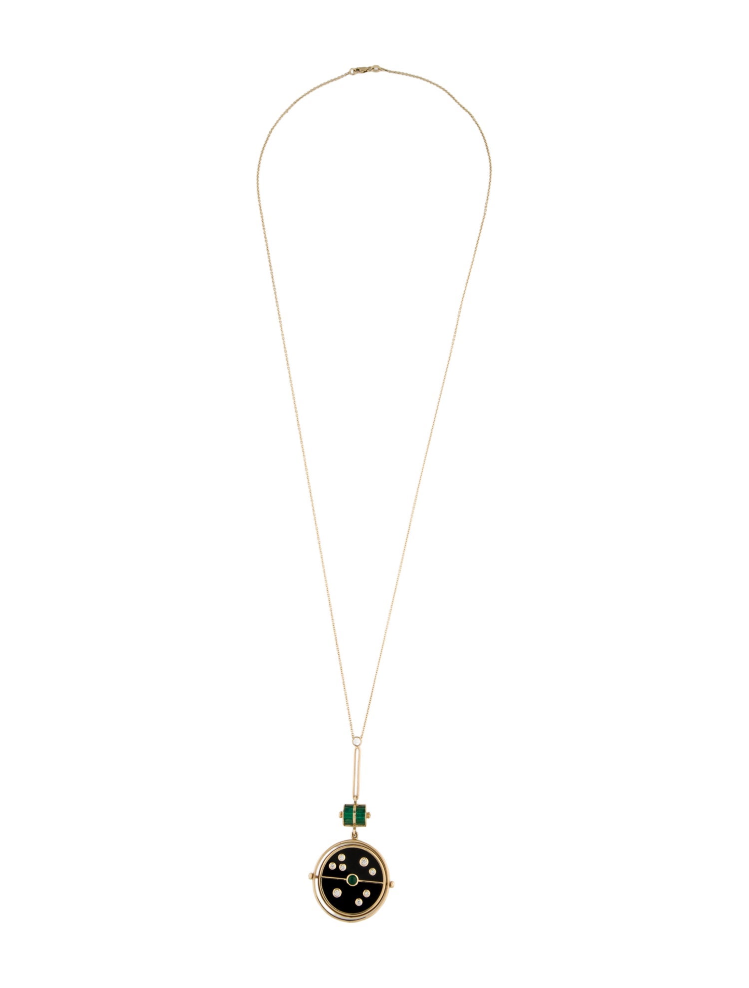 Retrouvai 14K Onyx, Emerald & Diamond Grandfather Compass Pendant Necklae