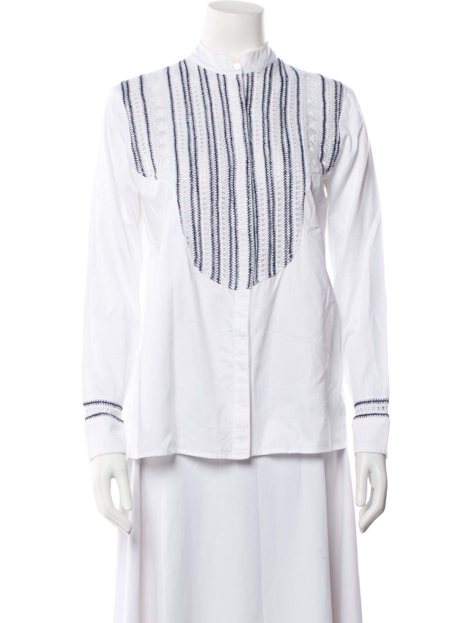 Rue Mariscal Striped Mock Neck Button-Up Top