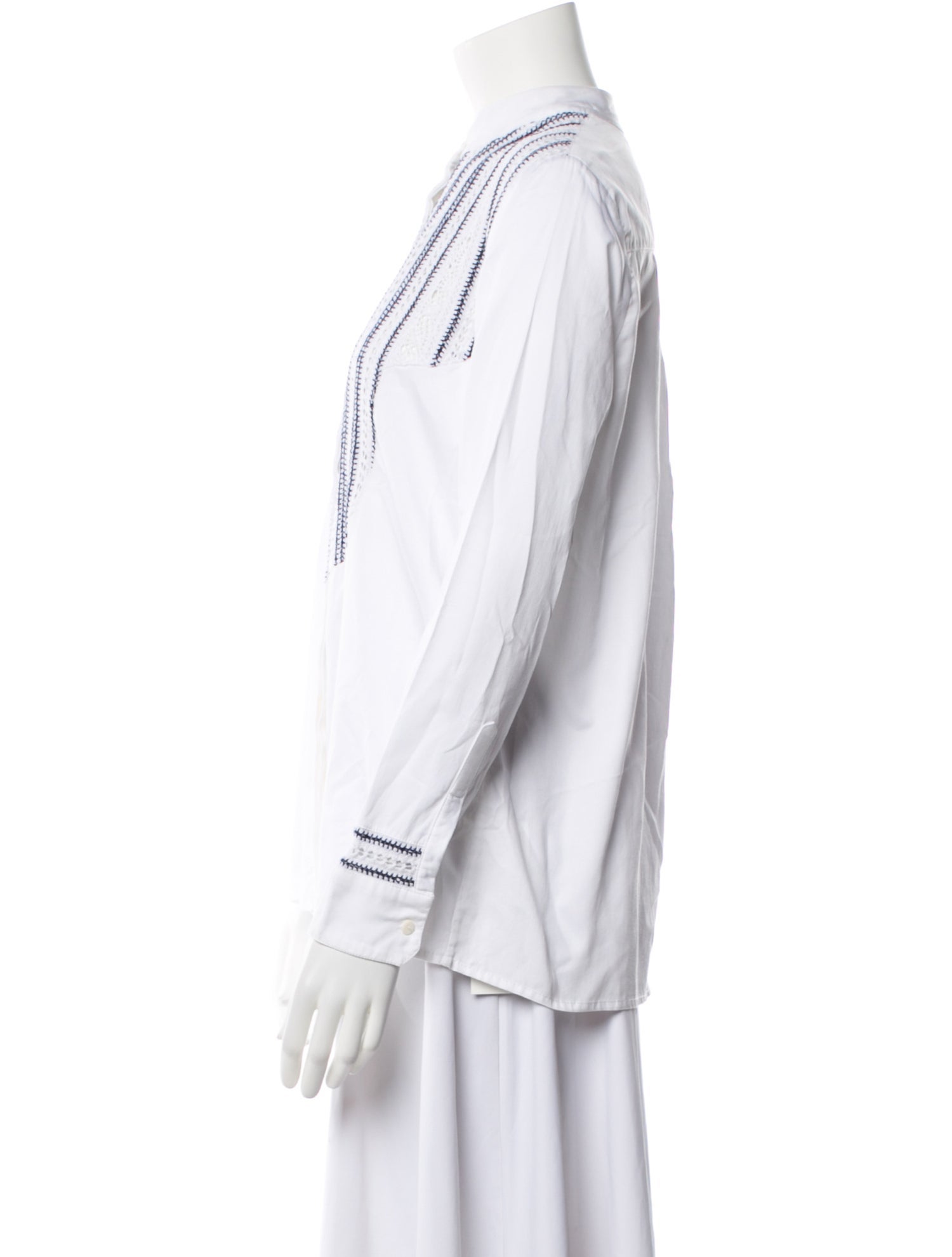 Rue Mariscal Striped Mock Neck Button-Up Top