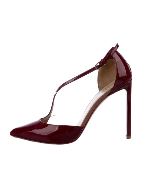 Francesco Russo Patent Leather T-Strap Pumps Red