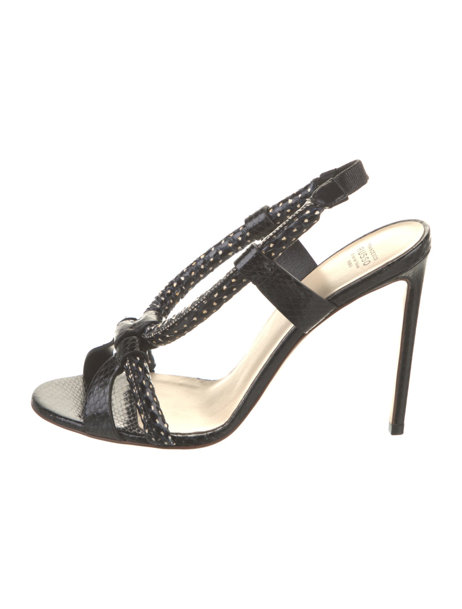 Francesco Russo Leather Animal Print Slingback Sandals