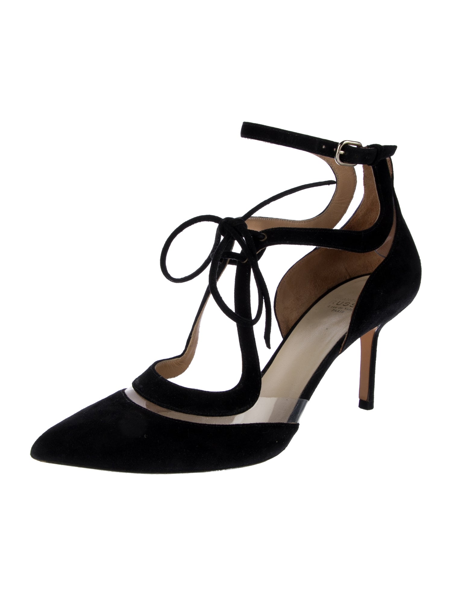 Francesco Russo Suede Cutout Accent T-Strap Pumps