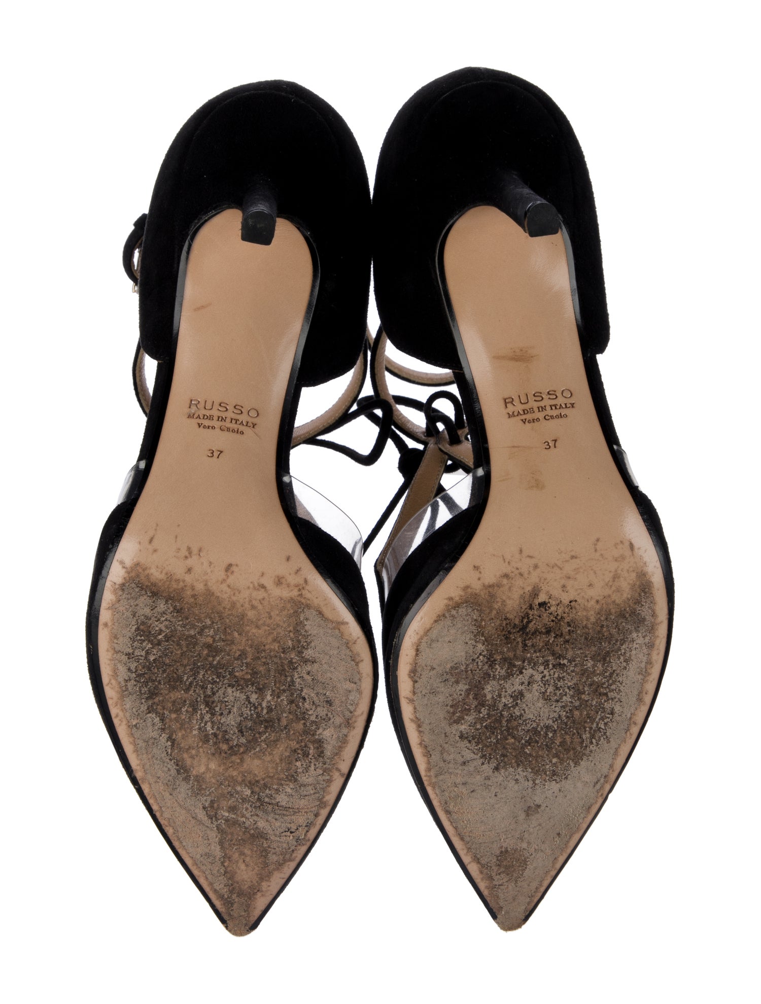 Francesco Russo Suede Cutout Accent T-Strap Pumps