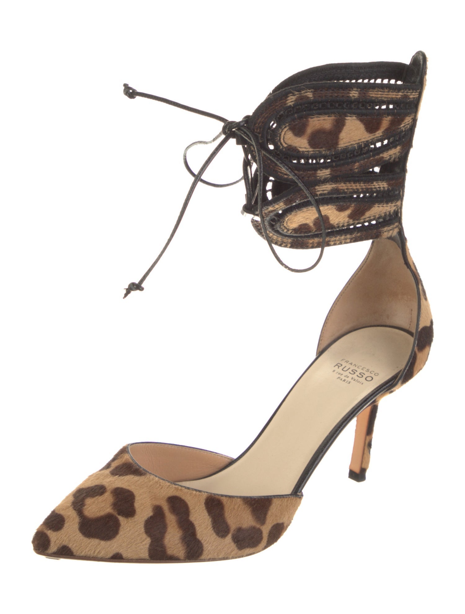Francesco Russo Ponyhair Animal Print D'Orsay Pumps