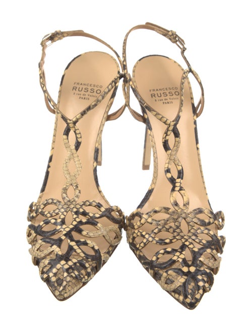 Francesco Russo Leather Animal Print T-Strap Pumps