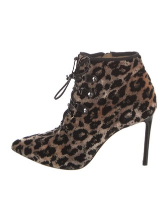 Francesco Russo Velvet Animal Print Lace-Up Boots