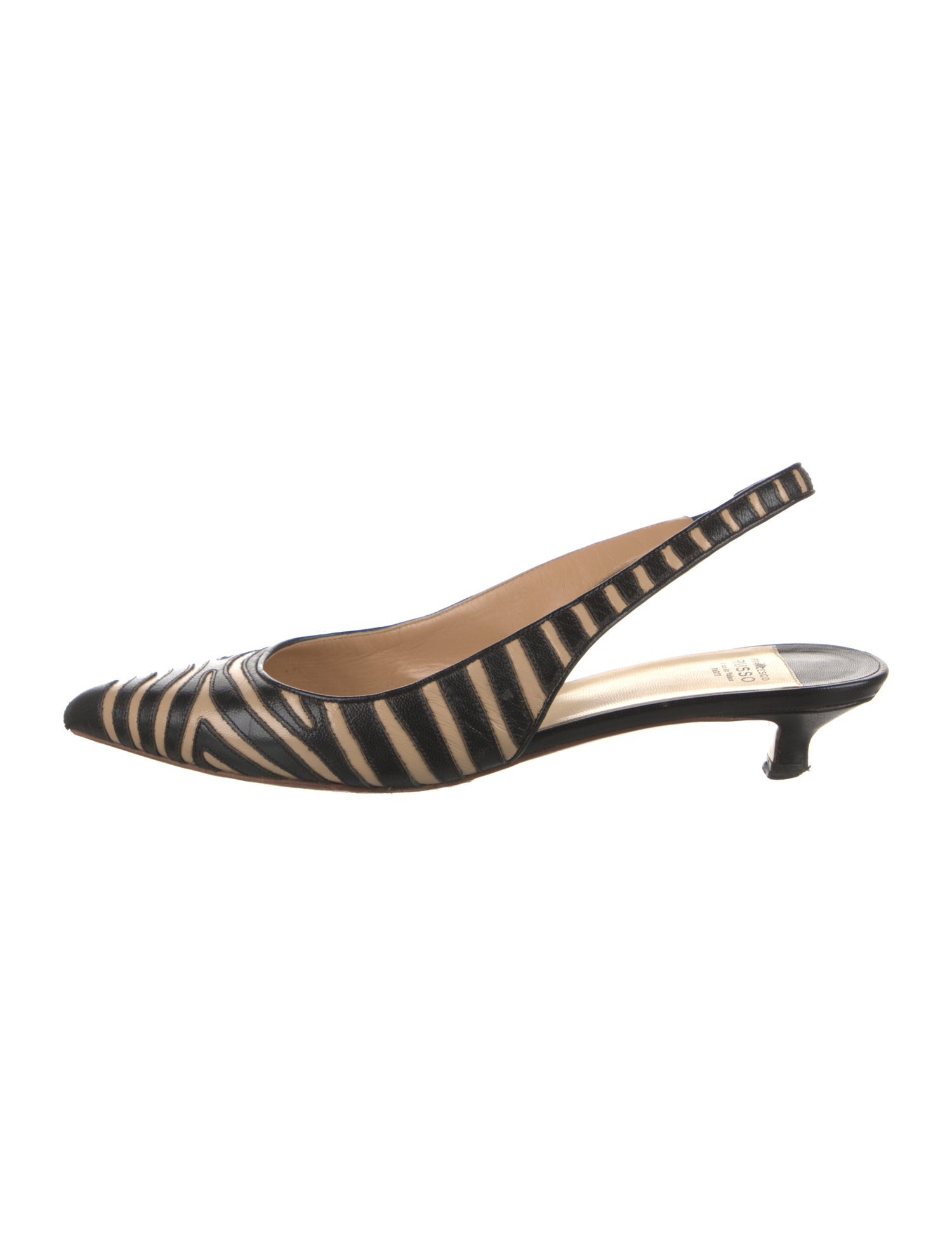 Francesco Russo Leather Striped Slingback Flats