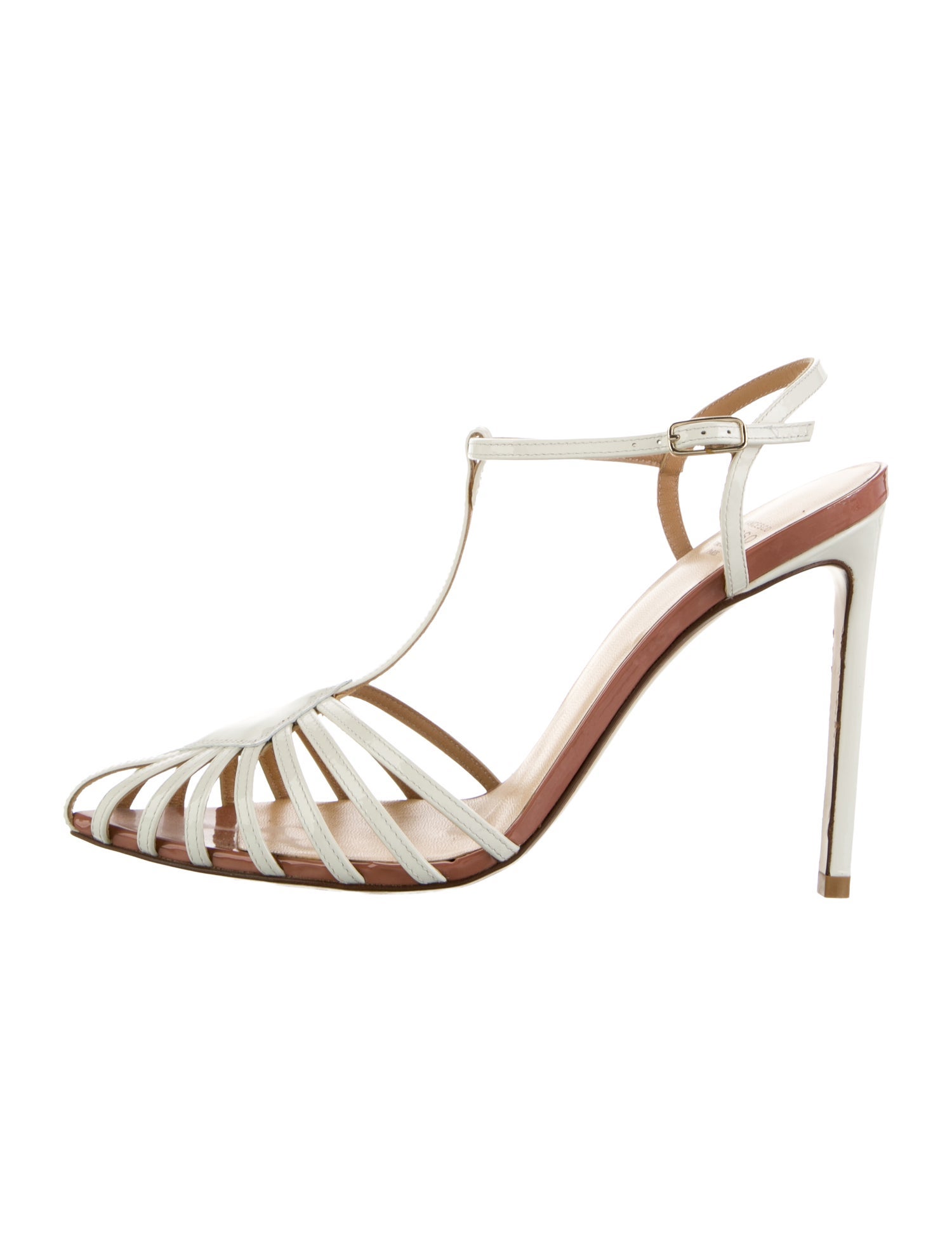 Francesco Russo Leather Cutout Accent T-Strap Pumps