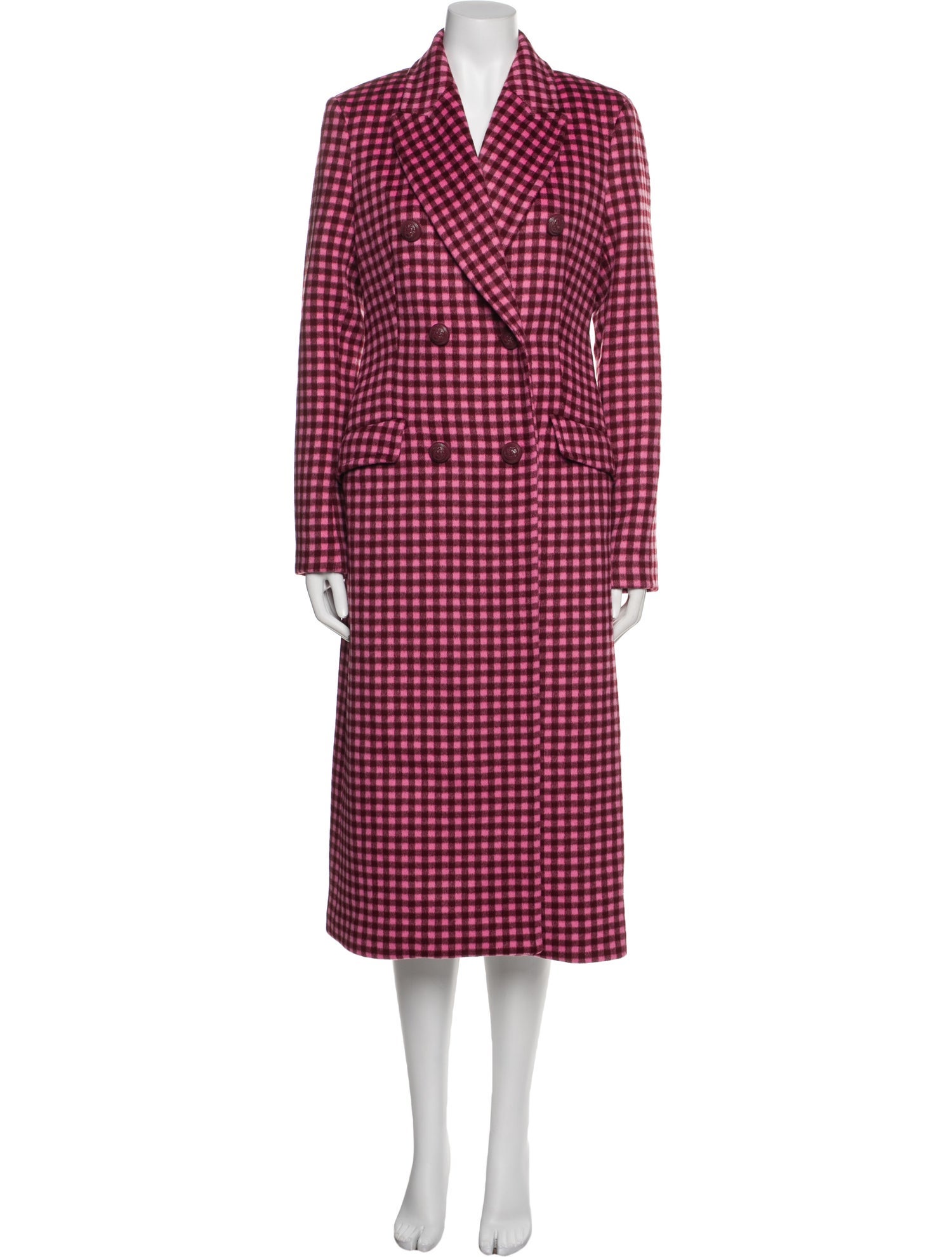 Rebecca Vallance Wool Plaid Print Trench Coat