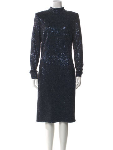 Pre-owned Rebecca Vallance Mock Neck Midi Length Dress In Blue