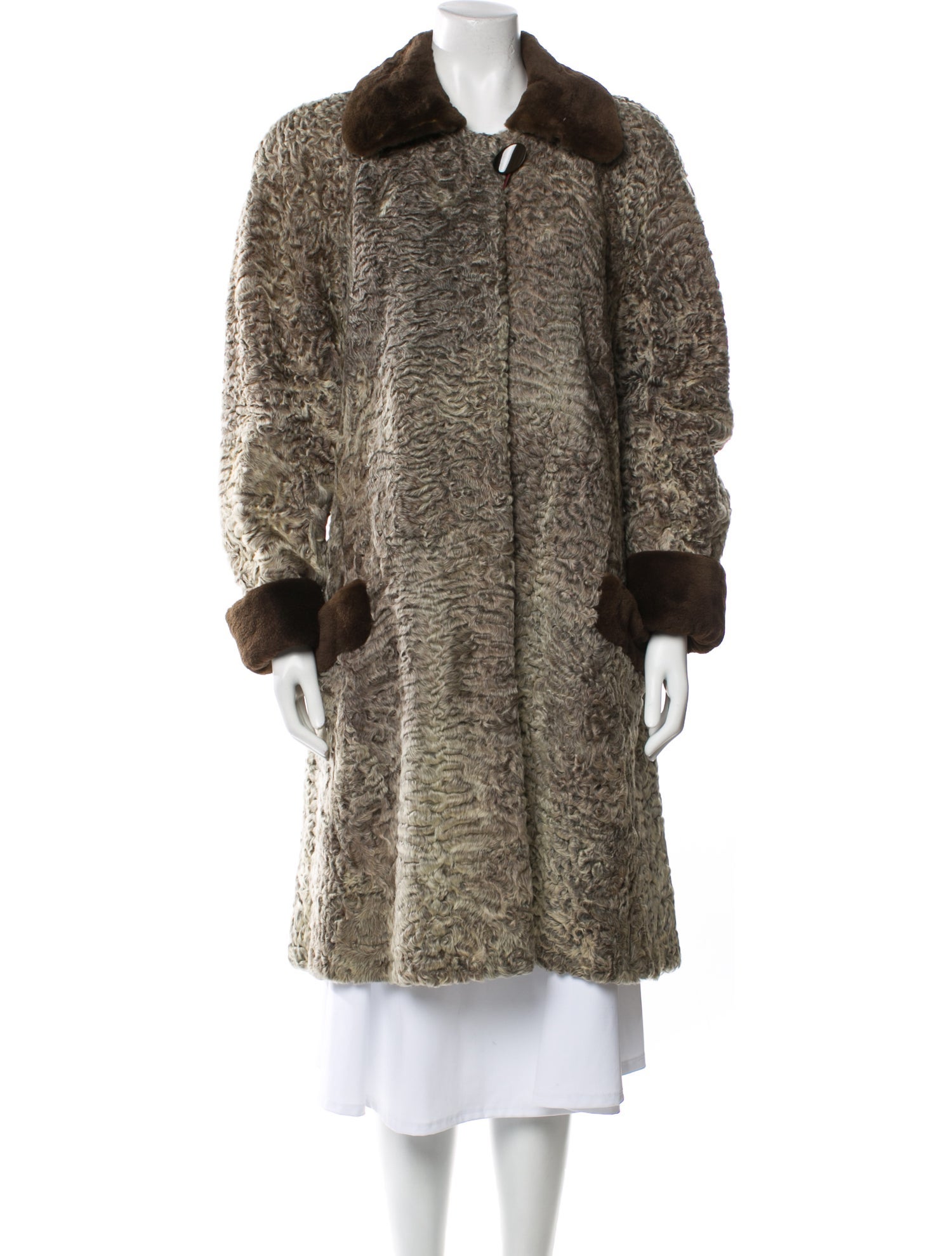 Revillon Persian Lamb and Sheared Mink Fur Coat
