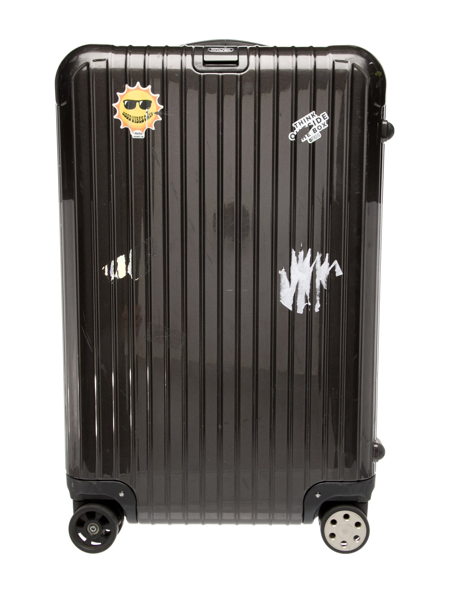 Rimowa black rolling suitcase