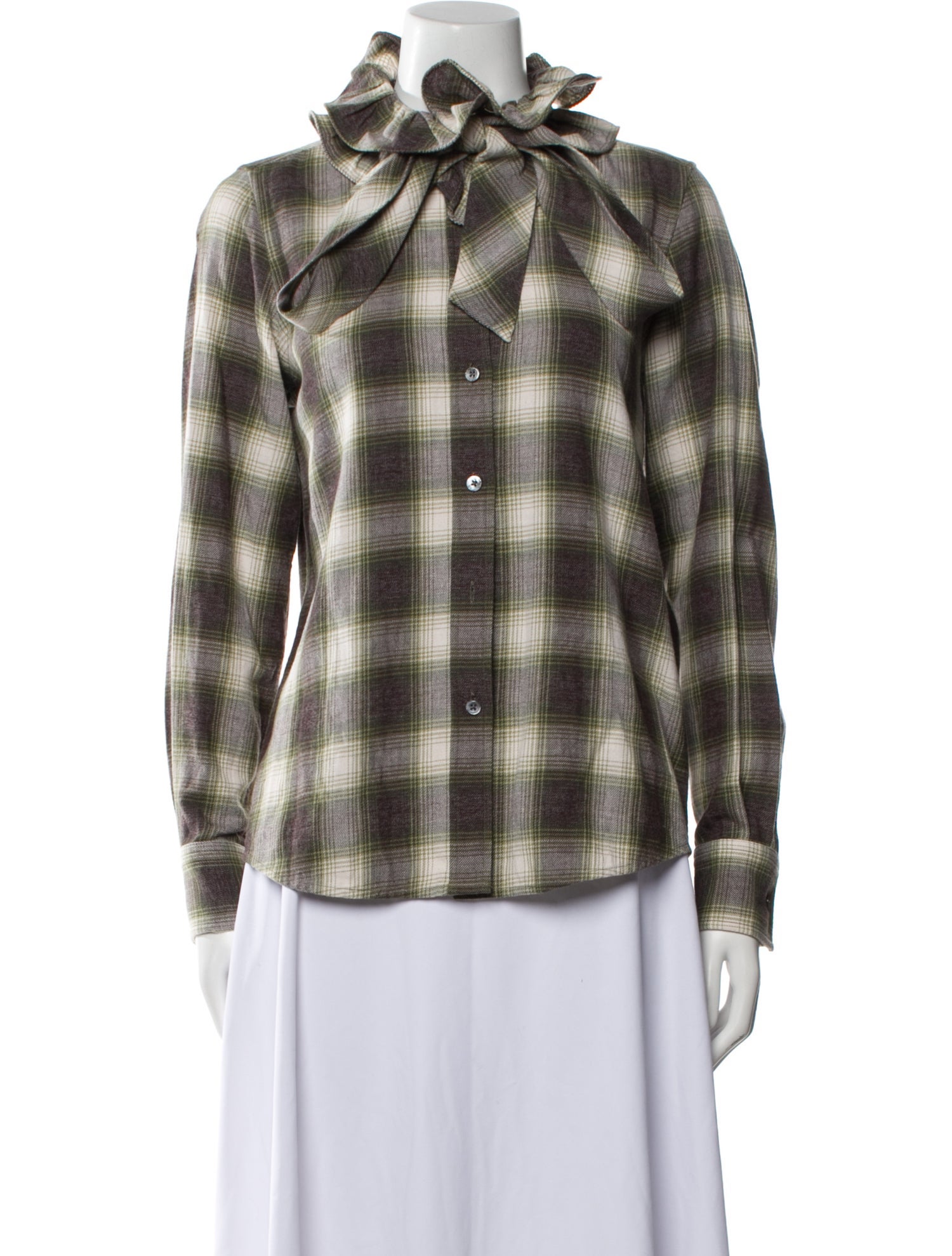 Runway Marc Jacobs Plaid Print Mock Neck Button-Up Top