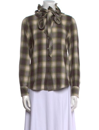 Runway Marc Jacobs Plaid Print Mock Neck Button-Up Top