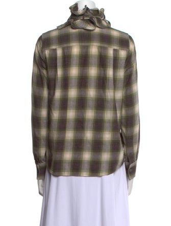 Runway Marc Jacobs Plaid Print Mock Neck Button-Up Top