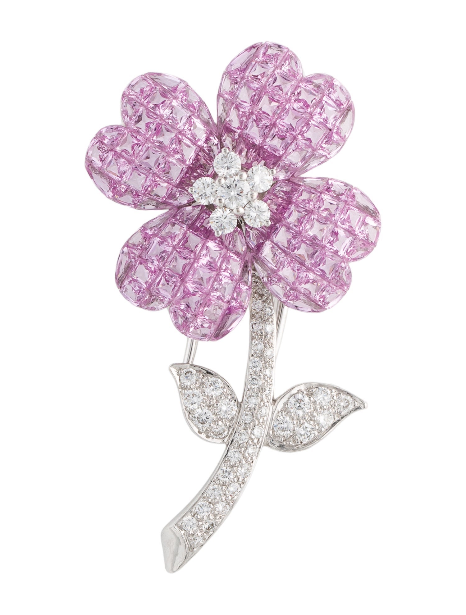 Sabbadini 18K 3.06ctw Sapphire & Diamond Flower Pin Brooch