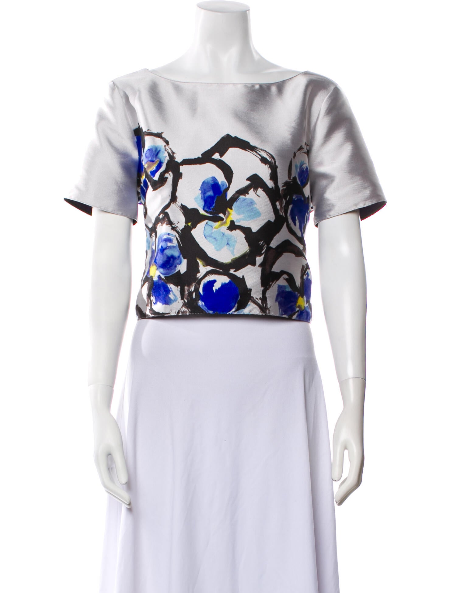 Sachin + Babi Noir Floral Print Bateau Neckline Crop Top