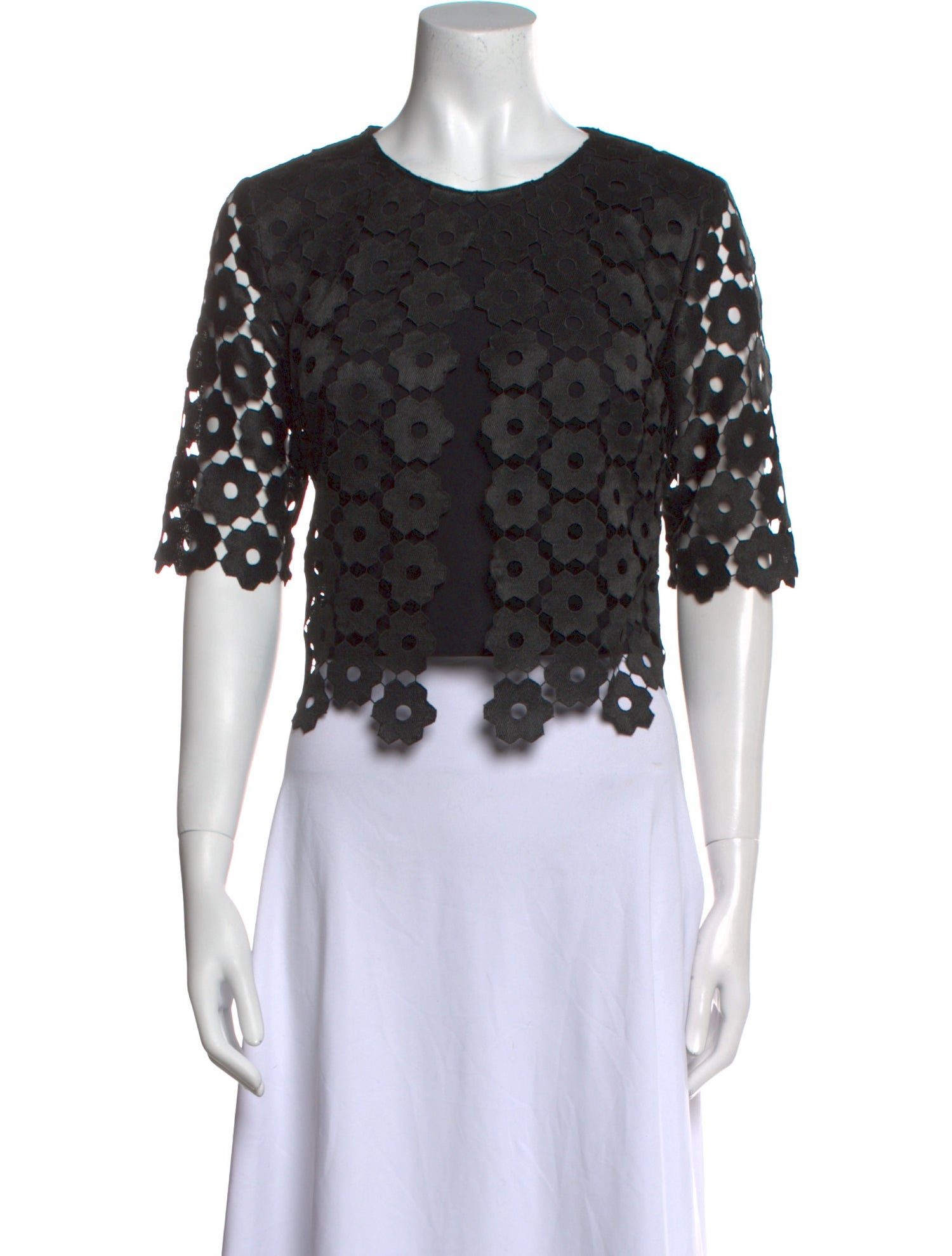 Sachin + Babi Noir Lace Pattern Crew Neck Crop Top