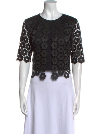 Sachin + Babi Noir Lace Pattern Crew Neck Crop Top